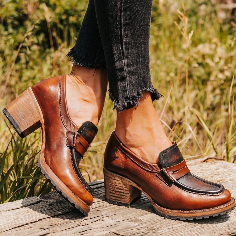 Freebird Bristol Cognac Leather Heeled Loafer sz 7